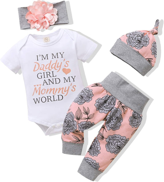 Newborn Infant Baby Girl Clothes Summer Outfits Infant Romper Pants Cute Toddler Girl Clothes Gift Set