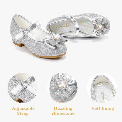 Girls Dress Shoes Mary Jane Wedding Flower Bridesmaids Heels Glitter Princess Shoes for Kids Toddler