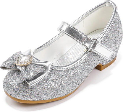 Girls Dress Shoes Mary Jane Wedding Flower Bridesmaids Heels Glitter Princess Shoes for Kids Toddler